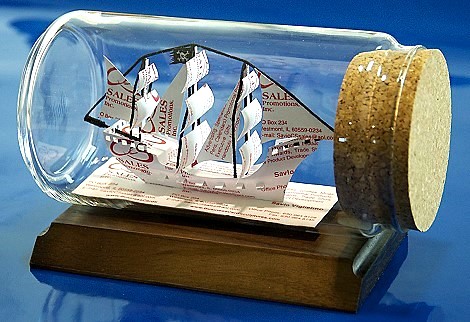 pirate ship sculpture made from business cards
